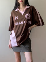 ヒルズ スポーティ ボクシー配色 カラージャージ 半袖Tシャツ/Hills Sporty Boxy Color Matching Collar Jersey Short Sleeve T-shirt