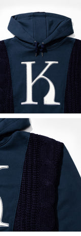 Mixed Fabric Knit KUYRI K Hoodie (Navy Peony)