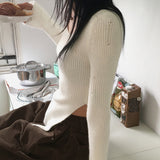 Laffen angora side diagonal slit damage long sleeve knit