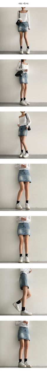 [Short, Basic/S-2XL] Padded vintage washing denim mini-skirt