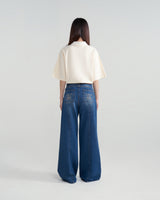 プリヴェラインワイド-レッグデニムジーンズ / PRIVÉ LINED WIDE-LEG DENIM JEANS - CREAM/DENIM BLUE