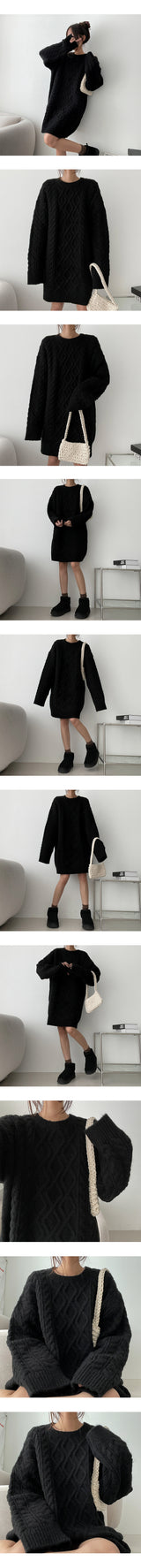 Merne Thick Fisher Twisted Knit Dress