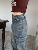 y2kヴィンテージデニムジッパーハイウエストパンツ / y2k vintage denim zipper high-waist pants