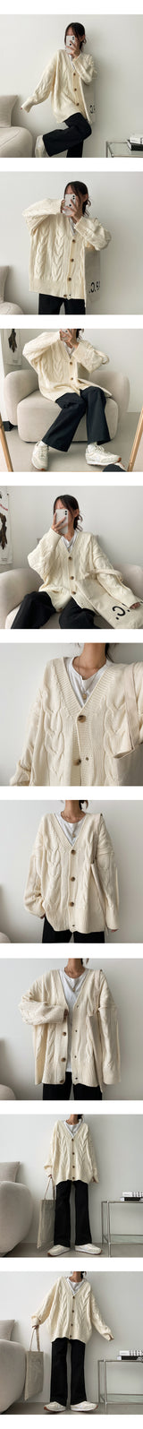 Doot Thick Boxy Thick Twisted Knitted Cardigan