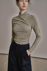 ドレープジャージートップス/DRAPE JERSEY TOP_KHAKI