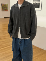 Bent knit cardigan zip up 