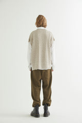 OVERSIZED CABLE KNIT VEST OATMEAL (6608600957046)