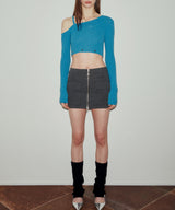 ツーウェイリブドアシメトリックニットトップ / TWO WAY RIBBED ASYMMETRIC KNIT TOP (MARINE BLUE)