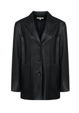 BLACK OVERSIZED VEGAN LEATHER JACKET ₩229,000 (6624221528182)