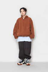 fur ribbed zip-up jacket