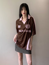 ヒルズ スポーティ ボクシー配色 カラージャージ 半袖Tシャツ/Hills Sporty Boxy Color Matching Collar Jersey Short Sleeve T-shirt