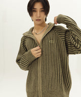 TWO TONE KNIT ZIP-UP