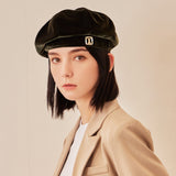 VA Square Stud Octagon Velvet Beret / Khaki