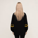 [UNISEX] ELBOW Smile Drawing PK Collar Long Sleeve_Black (6690659434614)