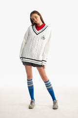 ミドルチェリーツイストⅤネックニット／MIDDLE CHERRY TWIST V-NECK KNIT [IVORY]