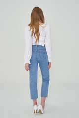 ストレートフィットフラワー刺繍デニムパンツ/IZ*ONE CHEWON, LOVELYZ KEI, ROCKET PUNCH YEONHEE WORN STRAIGHT FIT FLOWER EMBROIDERY DENIM PANTS [6663]