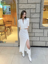 ソフトボタンスリットスカート/134. Soft button slit sk (black, ivory)