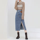 Crew Unbalanced Denim Long Skirt (6600188002422)