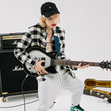 オーバーフィットフランネルシャツ/OVERFIT FLANNEL SHIRTS-WHITE+BLACK