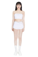 キュービックレタリングロゴチューブトップブラトップ/cubic lettering logo tube bra top (white)