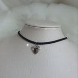[Aespa Winter Necklace] Vintage Heart Locket Choker Necklace - Silver ver.