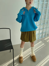 ダメージハーフジップアップフード/Damage Half Zip-Up Hood (3color)