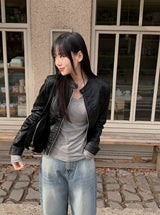 Biker Rider Short Leather Jacket (2color)