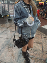 (UNISEX) ダメージ配色ラインデニムジャケット