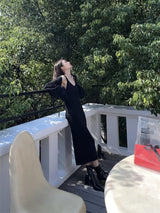 black knit long dress