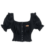 PUFF SLEEVE RUFFLE CROP SHIRT (6584943018102)