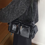 Luno two-pocket leather cross shoulder bag