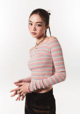 smooth off shoulder top - pink stripe