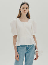 スクエアハルブラウス / Square hul blouse - White