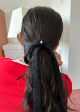 wool ribbon hair strap - black