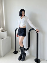 シアニングクロップシャツ/Shirring Crop Shirt (4color)