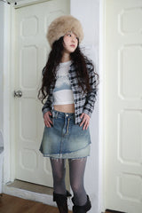 ダイアゴナルデニムアンバランスミニスカート / Diagonal denim unbalanced mini sk