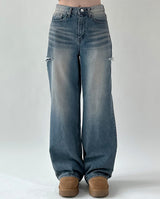 side-damaged denim pants