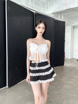 998. Lace see-through ribbon top (2color)