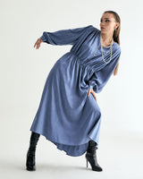 V-NECK CREASE SHIRRING ONEPIECE - CLASSIC BLUE (6635995955318)