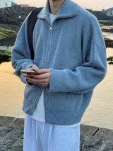 Bent knit cardigan zip up 