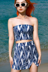 デニムジャカード チューブトップ＆スリットミニスカート セット/Denim jacquard tube top & mini skirts two piece set (navy)