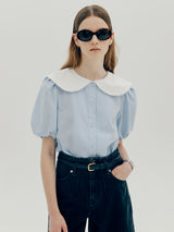 レースカラーブラウス / Lace collar blouse - Light blue