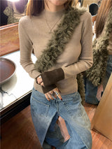 Color combination half polar long sleeve knit