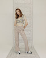 GRANNY SQUARE V-NECK CROP VEST  SAND BEIGE (6691440001142)