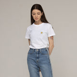 フラワードット刺繍スリム半袖Tシャツ / Flower Dotted Embroidery Slim Short-Sleeved T-Shirt