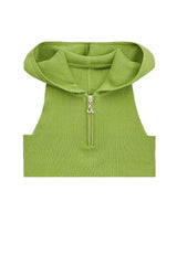 レースアップホルターフードニットノースリーブ / LACE-UP HALTER HOODED KNIT SLEEVELESS (GREEN)