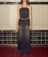 デニムパネルロングスカート / DENIM PANELLED LONG SKIRT (BLACK)