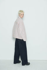 Raw Cut Detail Tweed Trucker Jacket Ivory & Red