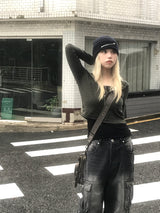 ストライプ2wayクロップフードジップアップ