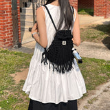 fringe mini backpack (black)